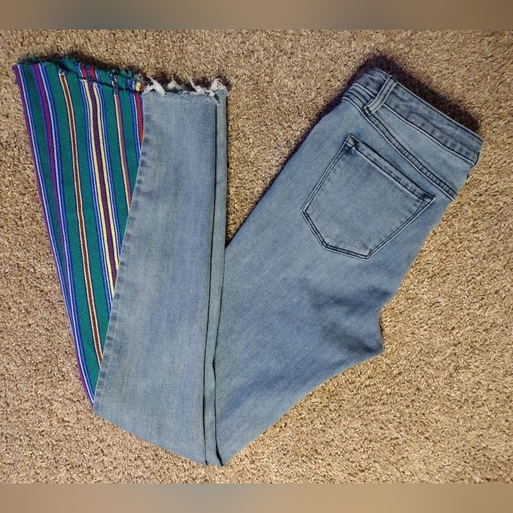 Prana Bell-Bottom Wide Flare Denim Jeans with Multicolor Stripes
